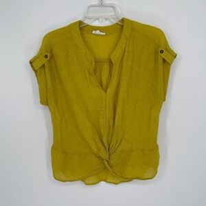 Twine & String Women's Yellow Front Twist Short Sleeve Blouse Size Large